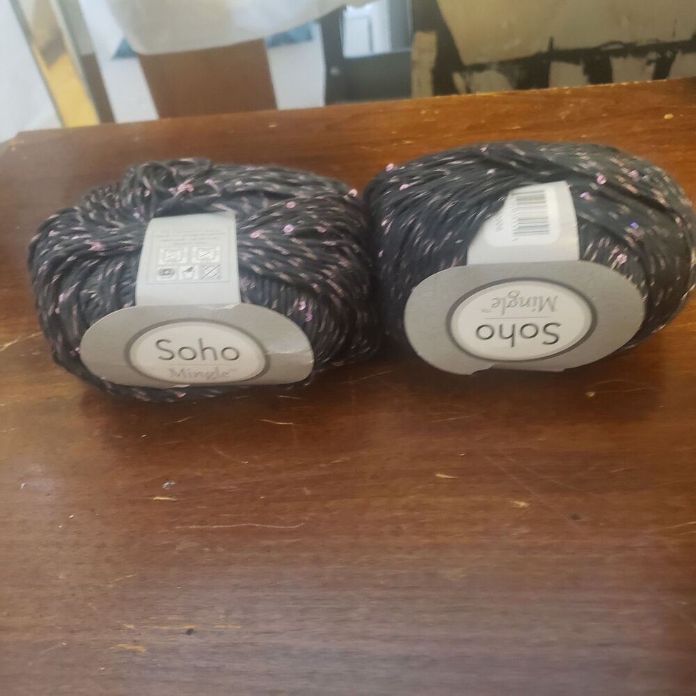 NEW SOHO Mingle yarn variegated yarn-black/pink crochet knit w sequins 2 skeins